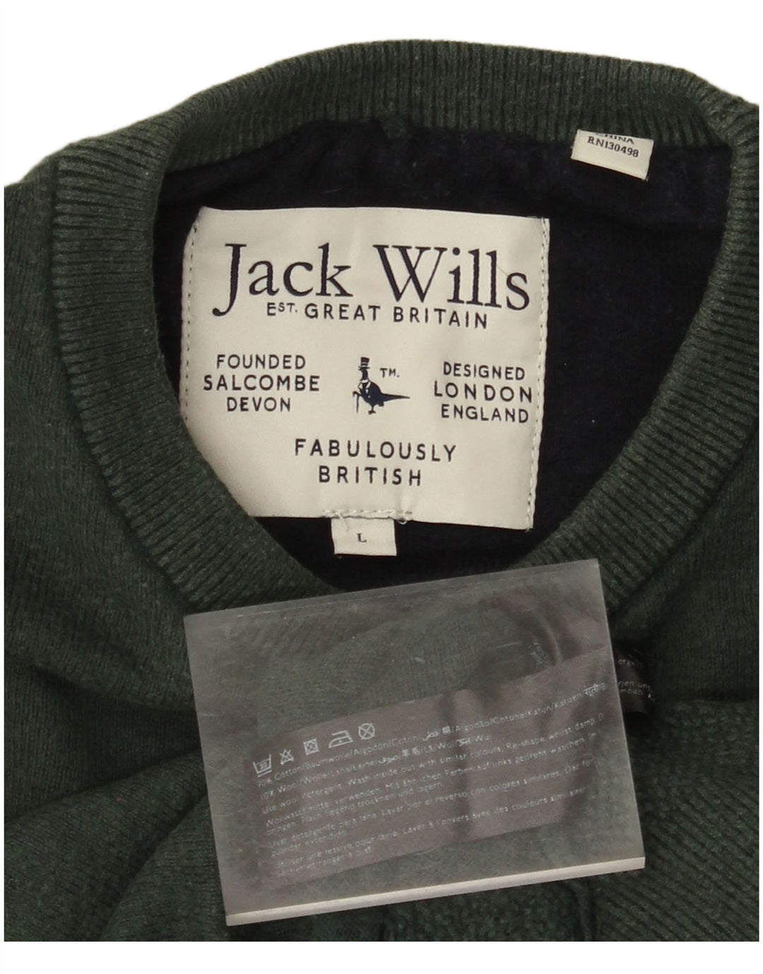 JACK WILLS Herren-Pullover mit Rundhalsausschnitt, groß, grüne Baumwolle