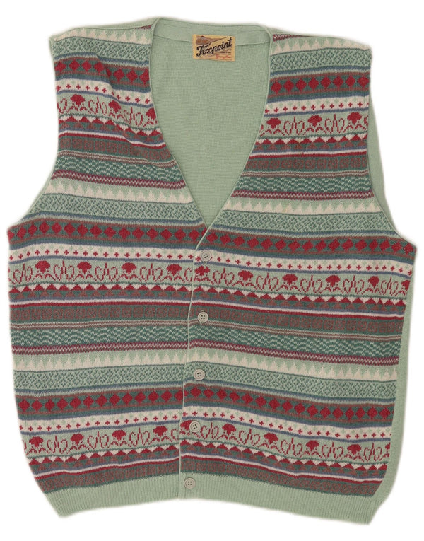 Vintage Herren ärmelloser Cardigan Pullover Medium Mehrfarbig Fair Isle