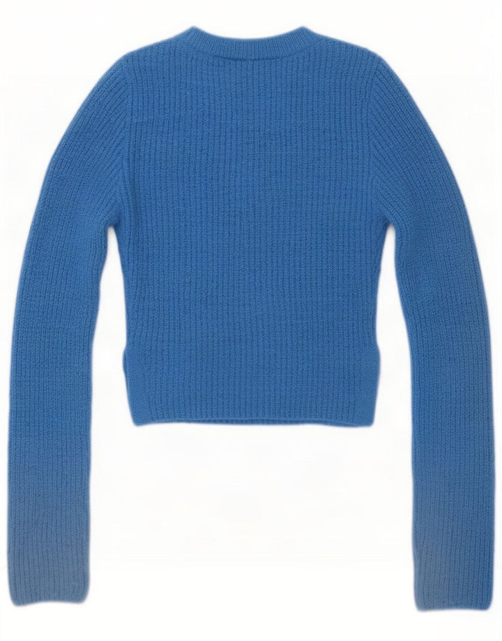 Zara Damen Crop Crew Neck Pullover Pullover UK 14 Mittelblaues Polyester