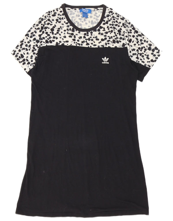 Adidas Damen T-Shirt Kleid UK 8 Small Schwarz Animal Print