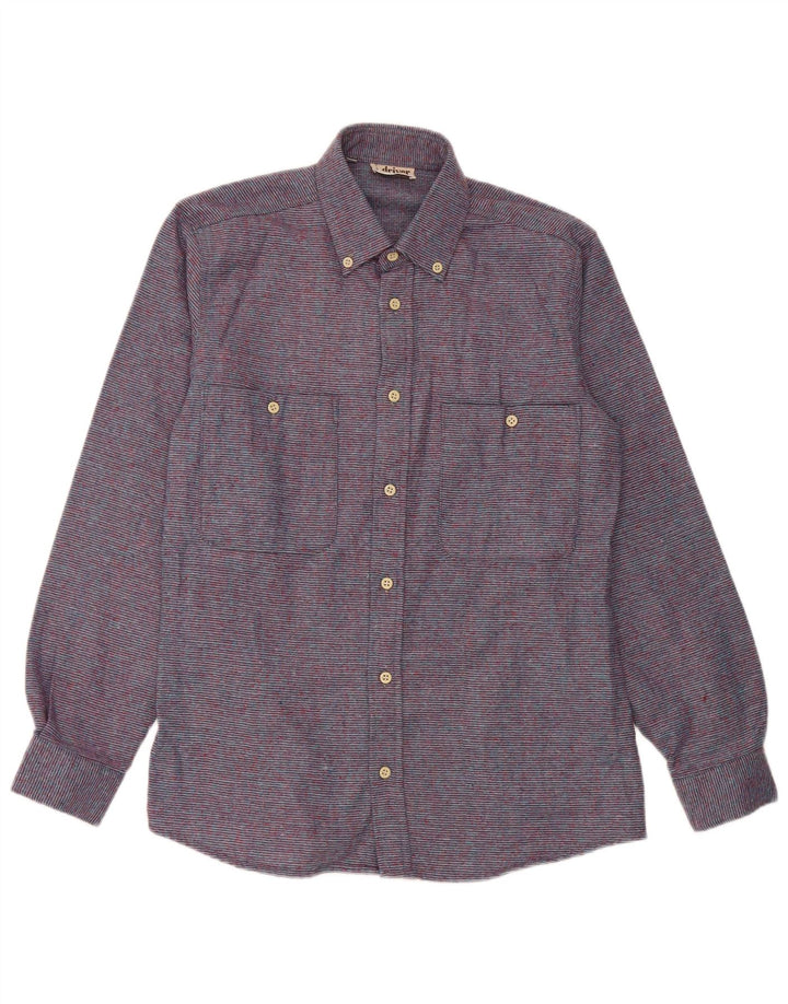 Vintage Herren Flanellhemd Größe 37 14 1/2 Kleines lila gestreiftes Polyester
