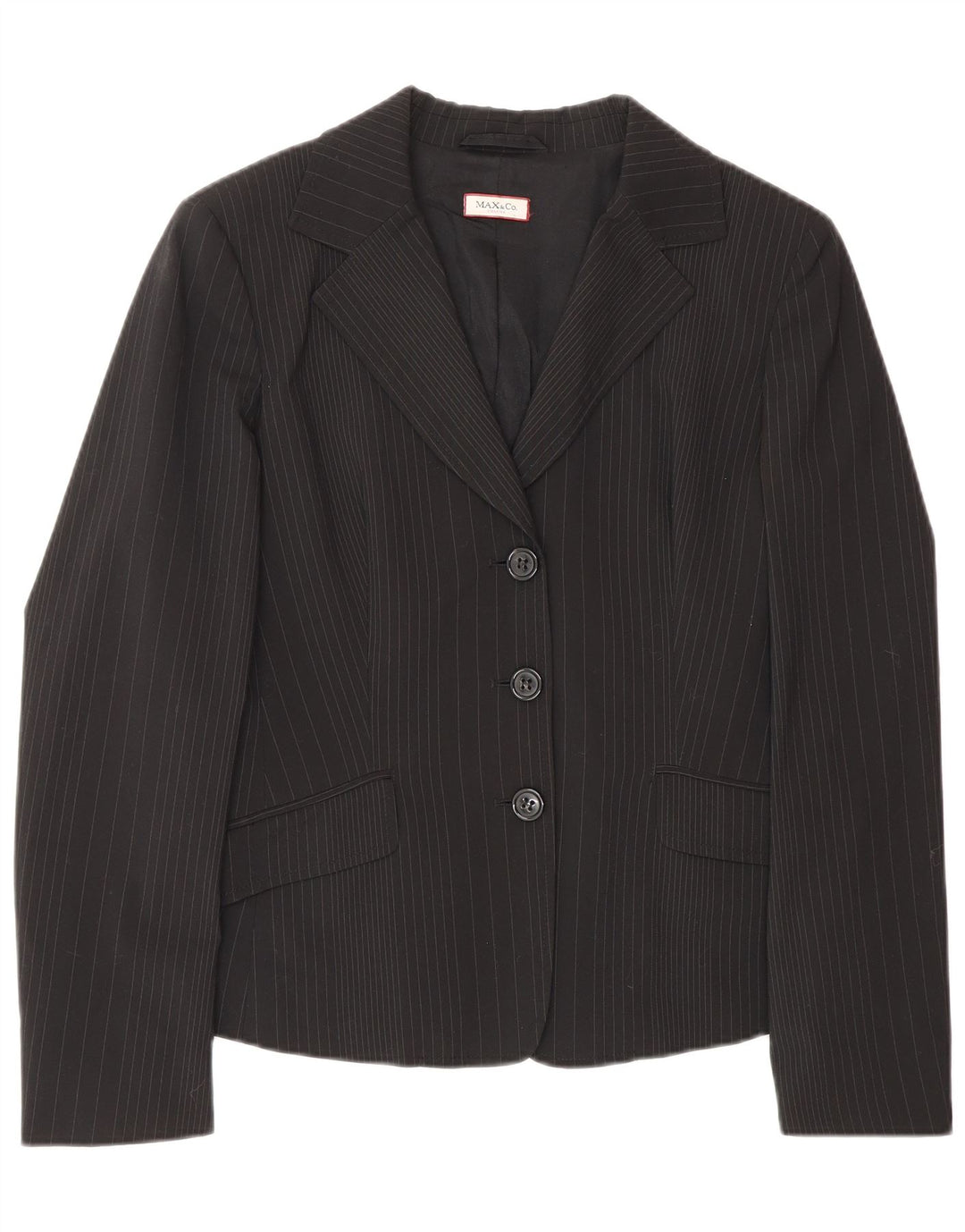 Max & Co. Damen-Blazerjacke mit 3 Knöpfen, Gr. 10, Größe S, schwarz, gestreift, Polyester