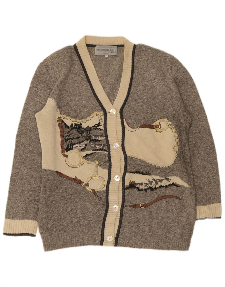 St. Germain Damen-Cardigan mit Grafik, IT 44, Mittelgrau, Farbblock