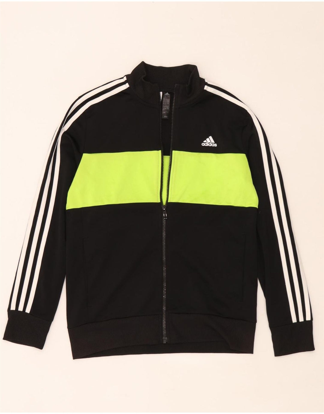 Adidas Jungen-Trainingsanzug-Top-Jacke, 12–13 Jahre, schwarzes Colourblock-Polyester