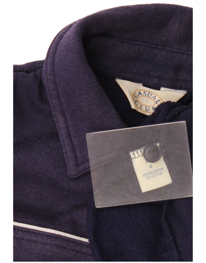 Vintage Damen Polo-Hals-Sweatshirt-Pullover UK 14 Medium Navy Blue Floral