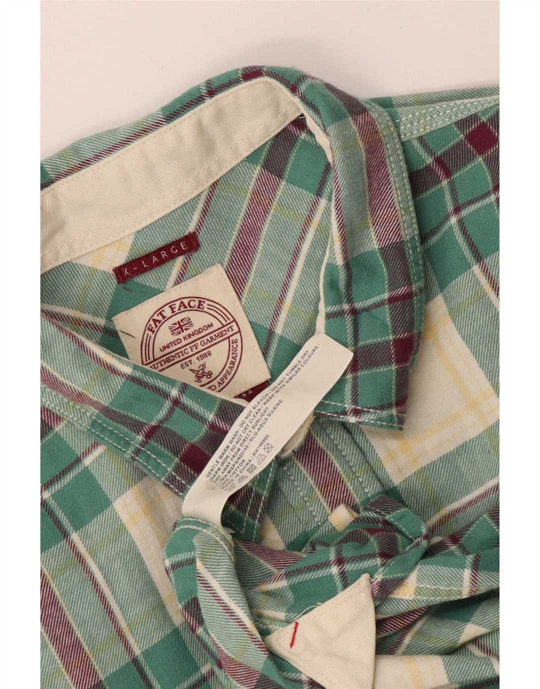 Fat Face Herren-Flanellhemd XL, grün kariert, Baumwolle