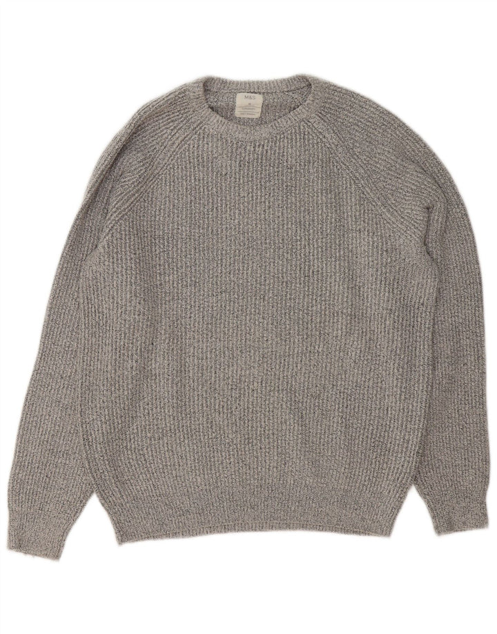 Marks & Spencer Herren-Pullover mit Rundhalsausschnitt, Mittelgraues Polyester
