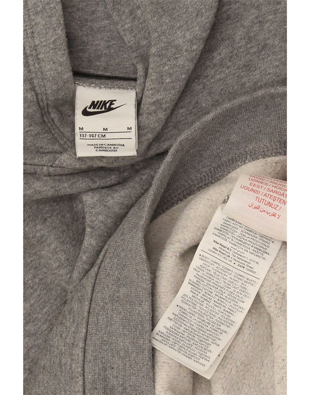 Nike Kapuzenpullover für Jungen, 10–11 Jahre, mittelgraue Baumwolle