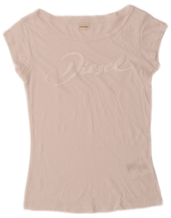 Diesel Womens Graphic T-Shirt Top UK 6 XS Weiße Baumwolle