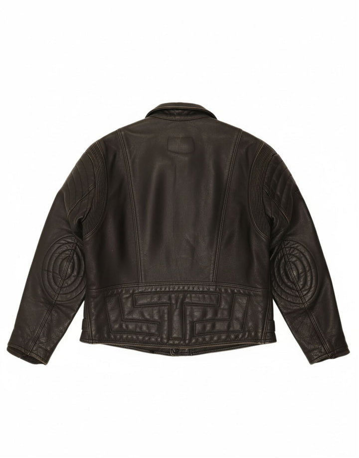 AKITO Mens Leather Biker Jacket UK 40 Large Black Leather