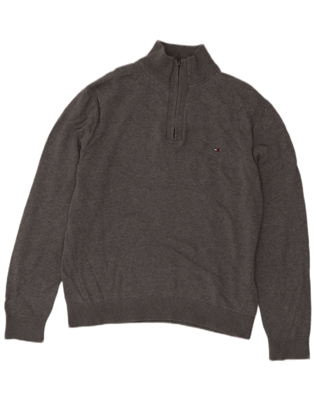 Tommy Hilfiger Herren-Pullover mit Reißverschluss, XL, graue Baumwolle