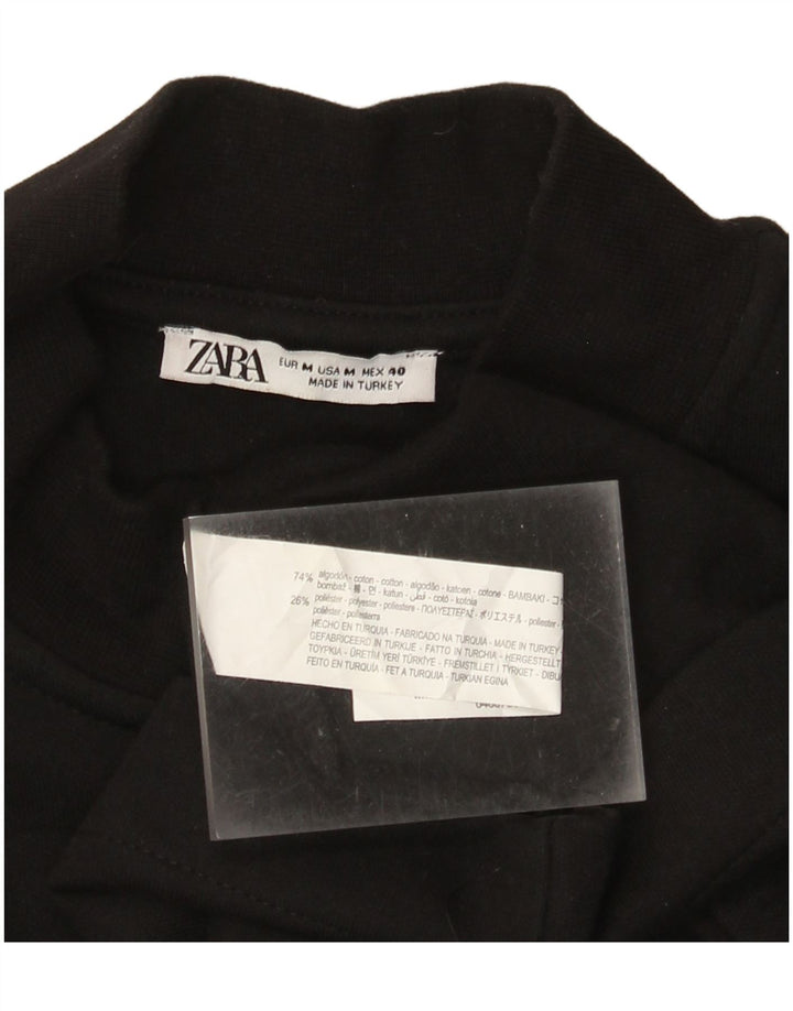 Zara Damen-T-Shirt mit Reißverschluss am Hals, UK-Größe 44, mittelschwarz, Baumwolle