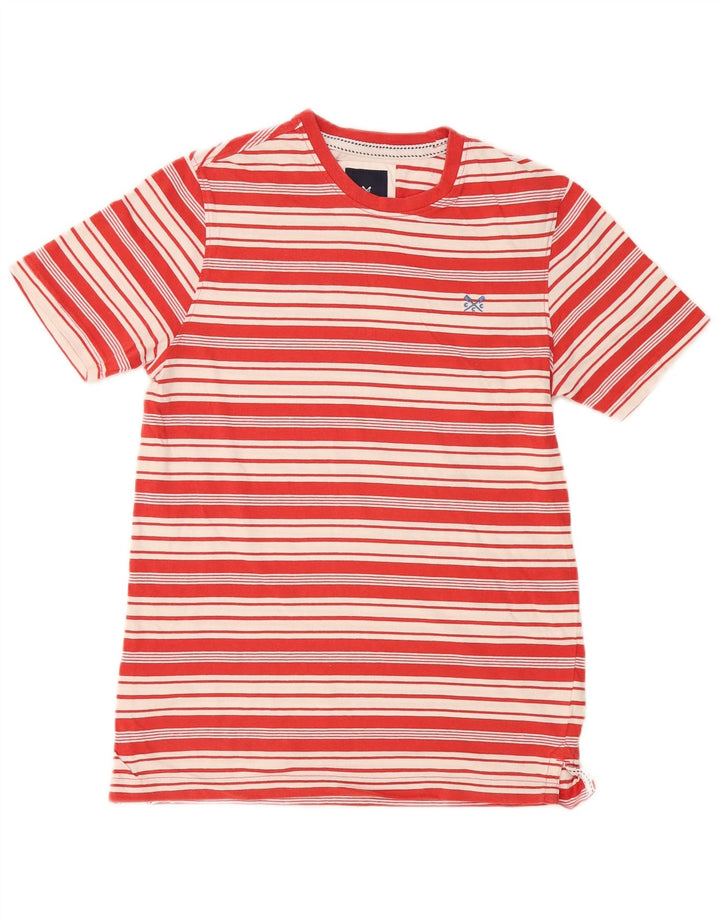 Crew Clothing Herren-T-Shirt-Oberteil, mittelrot, gestreift, Baumwolle