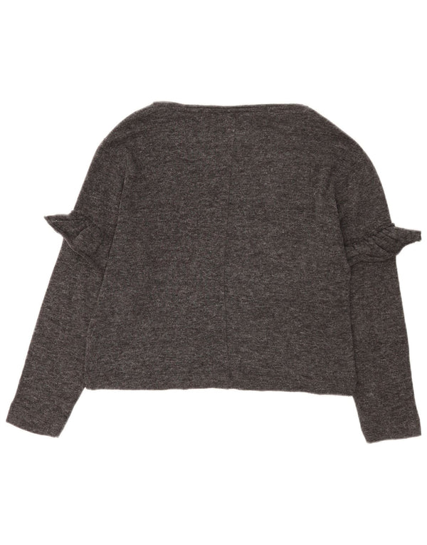 Zara Damen Crop Oversized Top Langarm UK 10 Small Grau Polyester