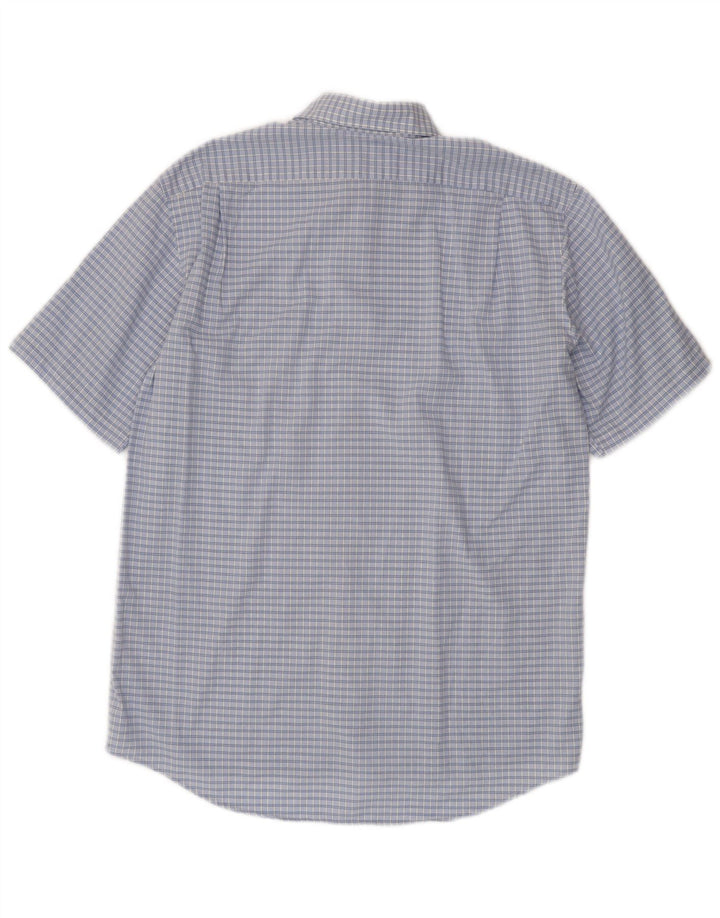 Lacoste Herren-Kurzarmhemd, Größe 40, mittelblau karierte Baumwolle