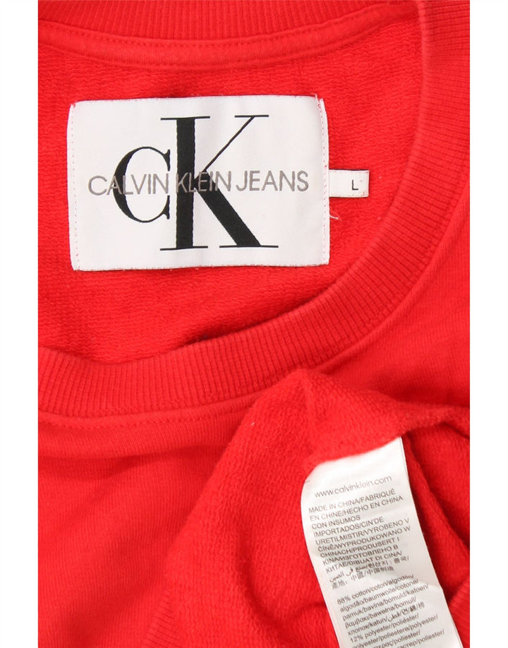 CALVIN KLEIN JEANS Damen Crop Sweatshirt Pullover UK 16 Große rote Baumwolle