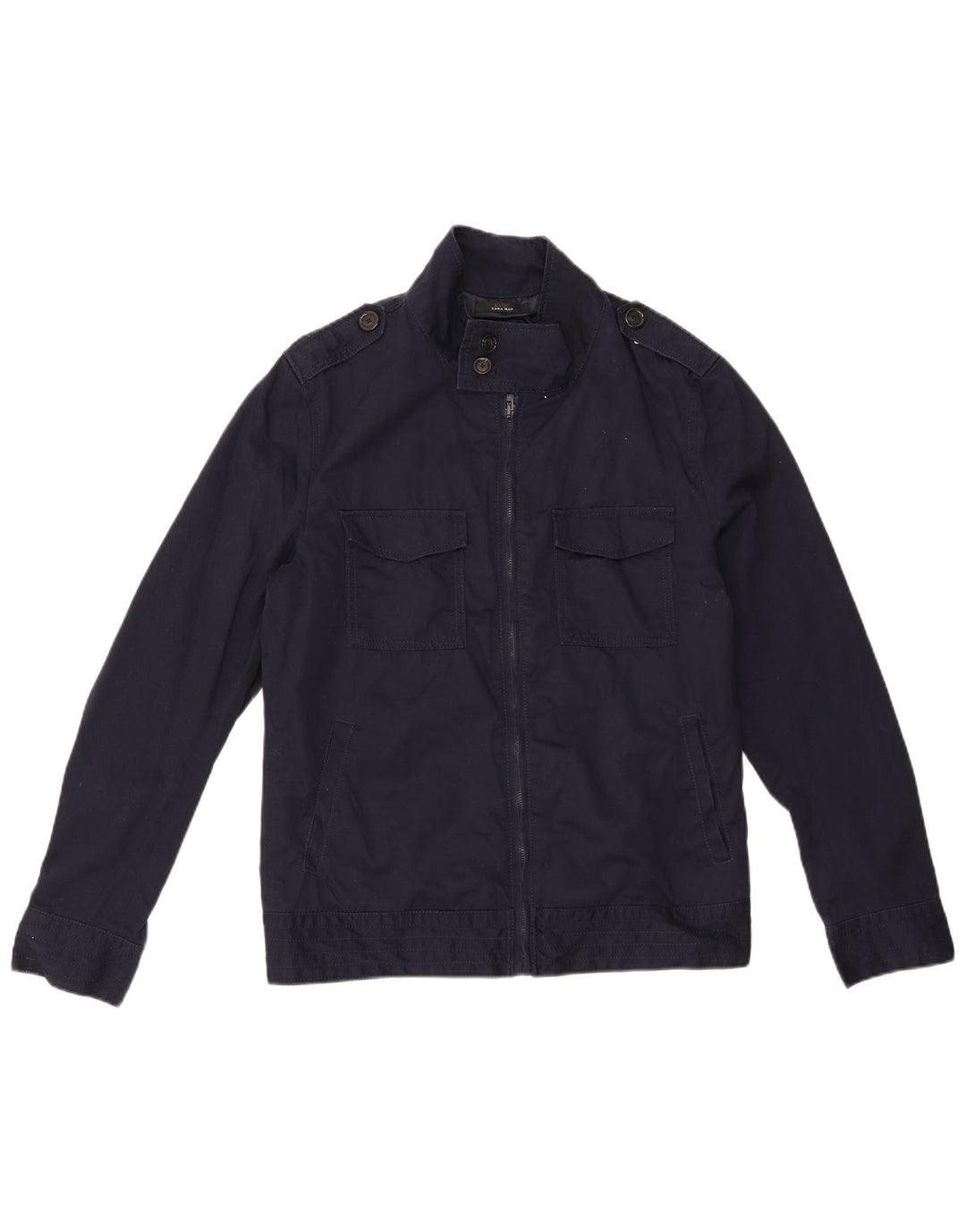 ZARA Herren Militärjacke UK 40 Large Marineblau Polyester