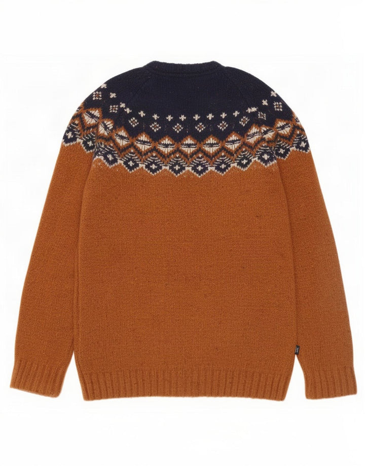 Fat Face Herren-Pullover mit Rundhalsausschnitt, kleine braune Fair-Isle-Wolle