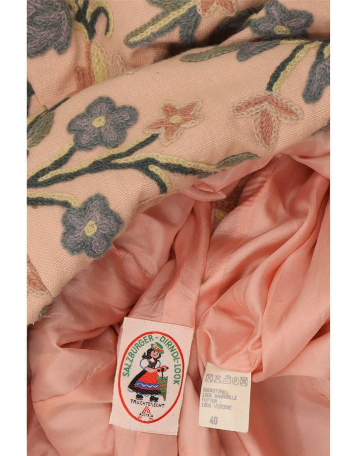 Vintage Damen Blazerjacke mit 6 Knöpfen, EU 40, mittelrosa, geblümte Baumwolle