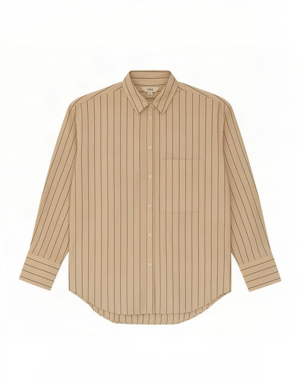 Marks & Spencer Damen Overshirt-Hemd UK 10 Small Beige Nadelstreifen-Baumwolle