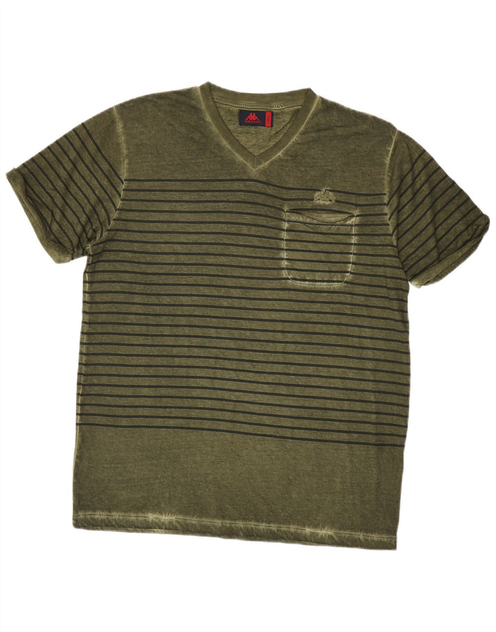 Kappa Herren-T-Shirt-Oberteil, groß, grün gestreift, Baumwolle