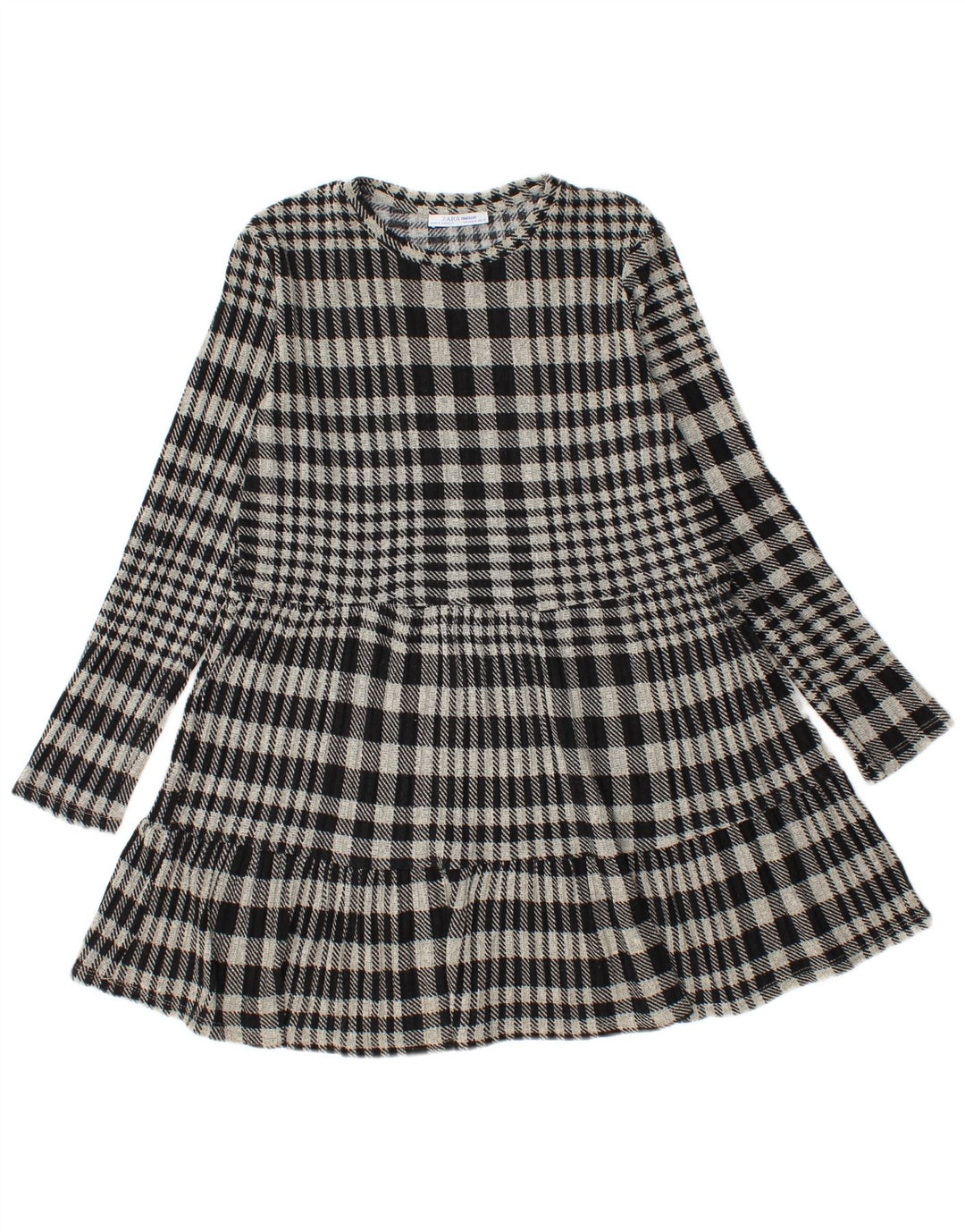 Zara Damen Strickkleid mit Stufen, UK 12, mittelgrau kariert