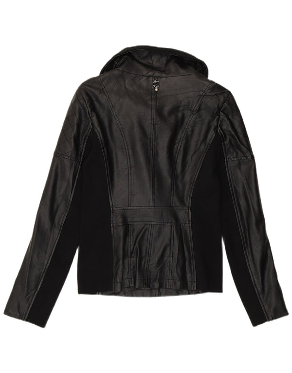 Twin-Set Damen Leder Bikerjacke UK 12 Medium Schwarz