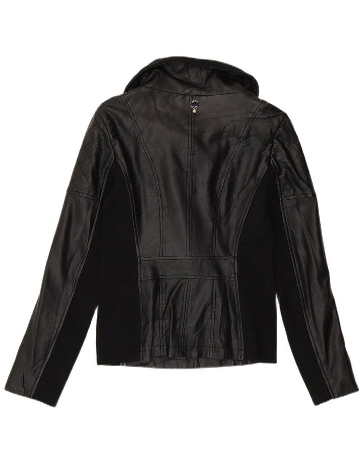 Twin-Set Damen Leder Bikerjacke UK 12 Medium Schwarz