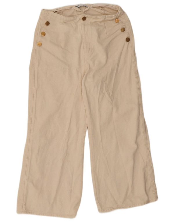Zara Damen-Hose mit weitem Bein, kurz geschnitten, EU 40, mittelgroß, W30, L25, Beige