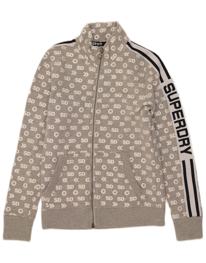 Superdry Damen-Trainingsanzugoberteil mit Grafik, UK 10, Größe S, Grau, Baumwolle