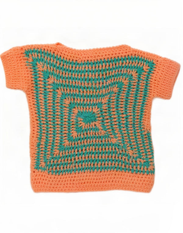 Vintage Damen Kurzärmeliger Pullover mit U-Boot-Ausschnitt UK 12 Medium Orange