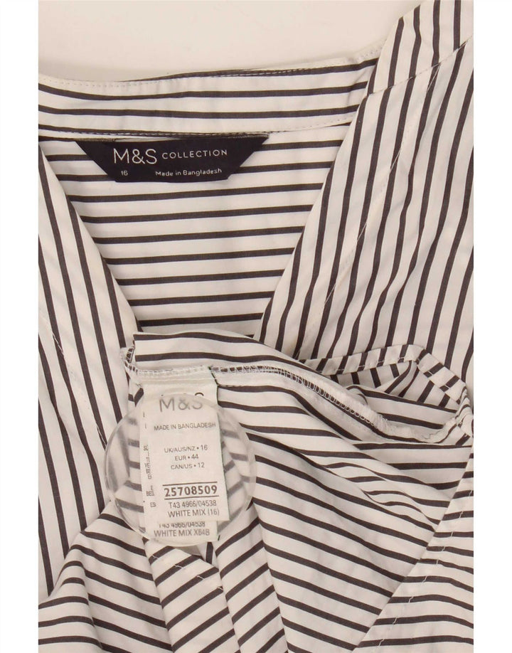 Marks & Spencer Damen Pullover-Hemd UK 16 Große weiß gestreifte Baumwolle