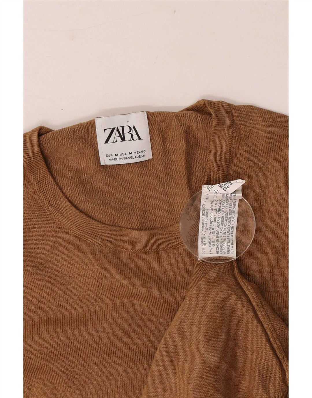 Zara Herren-Pullover mit Rundhalsausschnitt, mittelbraune Viskose