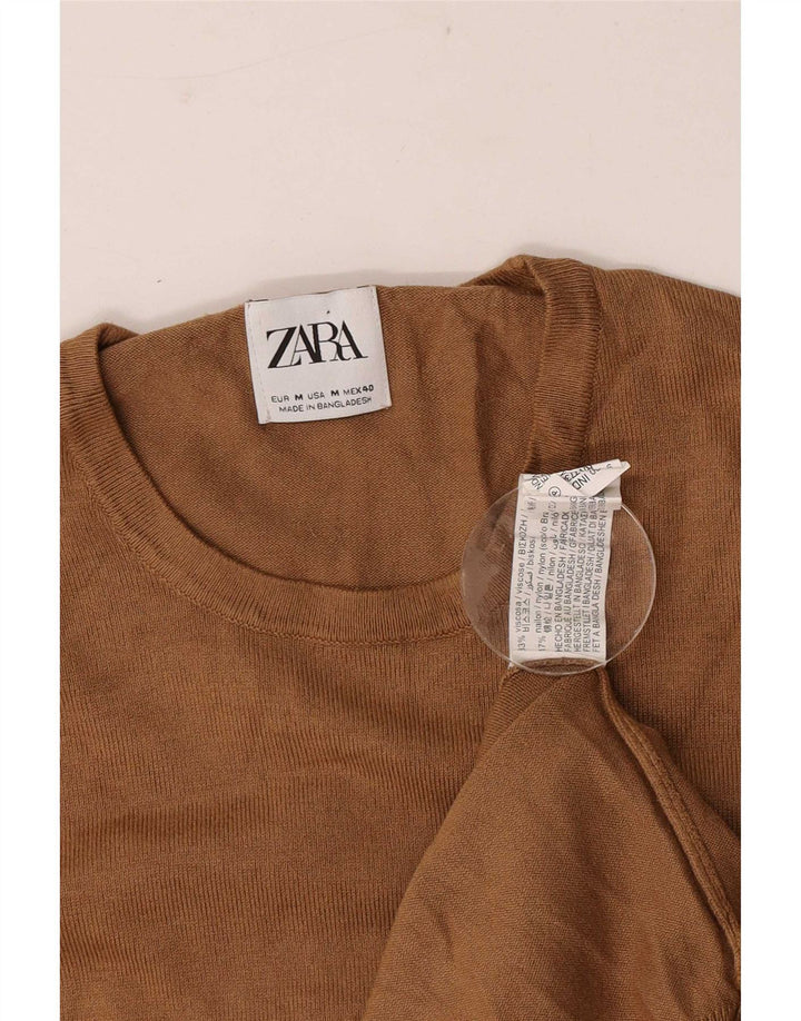 Zara Herren-Pullover mit Rundhalsausschnitt, mittelbraune Viskose