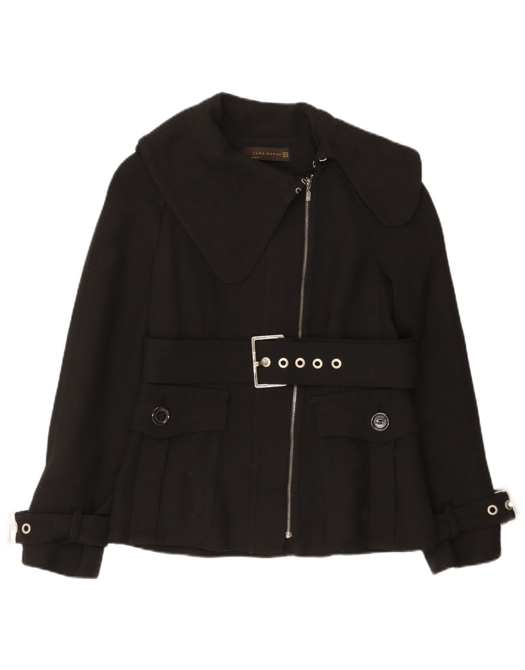 Zara Damen Bikerjacke UK 12 Mittelschwarzes Polyester