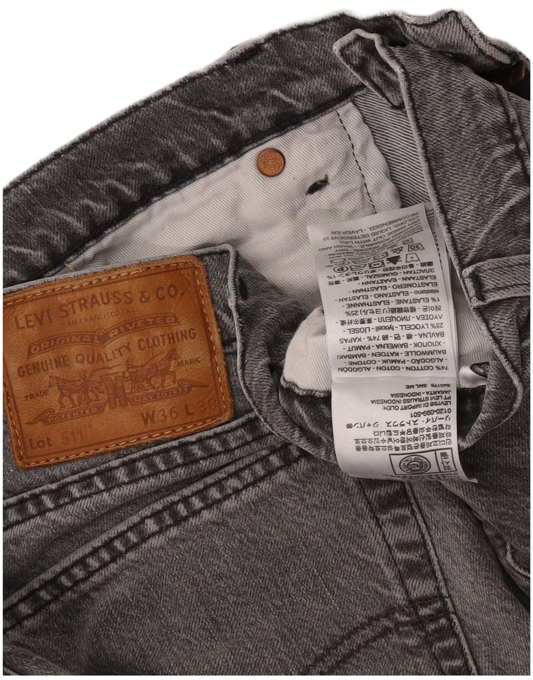 Levi's Herren 511 Slim Jeans W36 L30 Graue Baumwolle