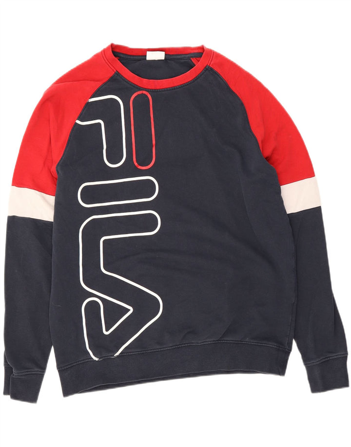 Fila Herren-Sweatshirt mit Grafik, groß, marineblau, Colourblock-Baumwolle