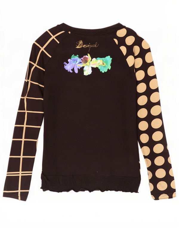 Desigual Womens Graphic Top Langarm UK 10 Small Schwarz geblümte Baumwolle