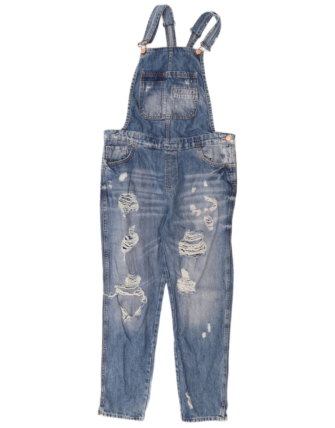 Zara Damen Trafaluc Distressed Dungarees Slim Jeans Medium W32 L27 Blau
