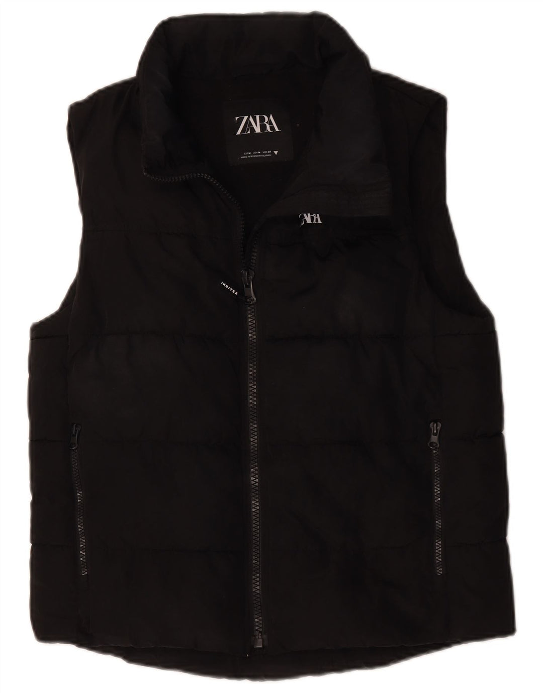 Zara Damen Wattierte Weste UK 14 Medium Schwarz Polyester