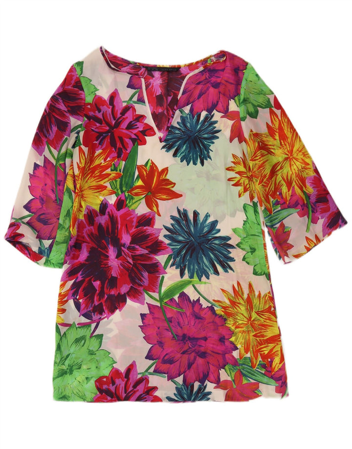 Durchsichtiges Tunika-Oberteil für Damen von Zara, UK 10, Größe S, mehrfarbig, mit Blumenmuster