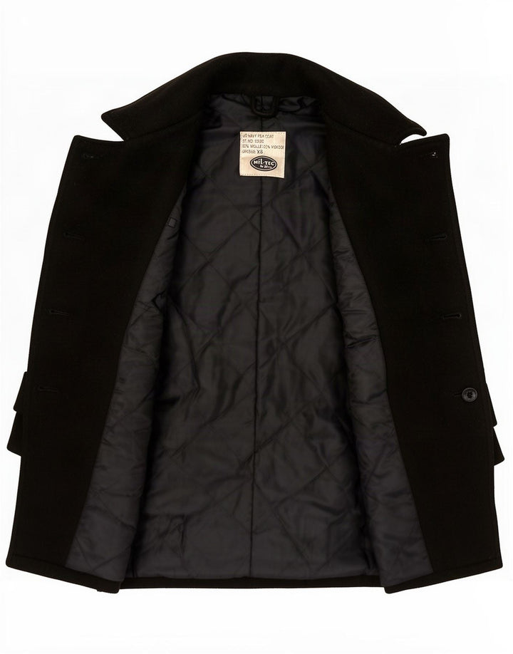 Mil-Tec Herren Loose Fit Pea Coat UK 34 XS Schwarze Wolle