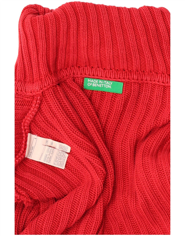 Benetton Damen-Pullover mit Rollkragen, Gr. 44, Größe L, Rot, Baumwolle, klassisch
