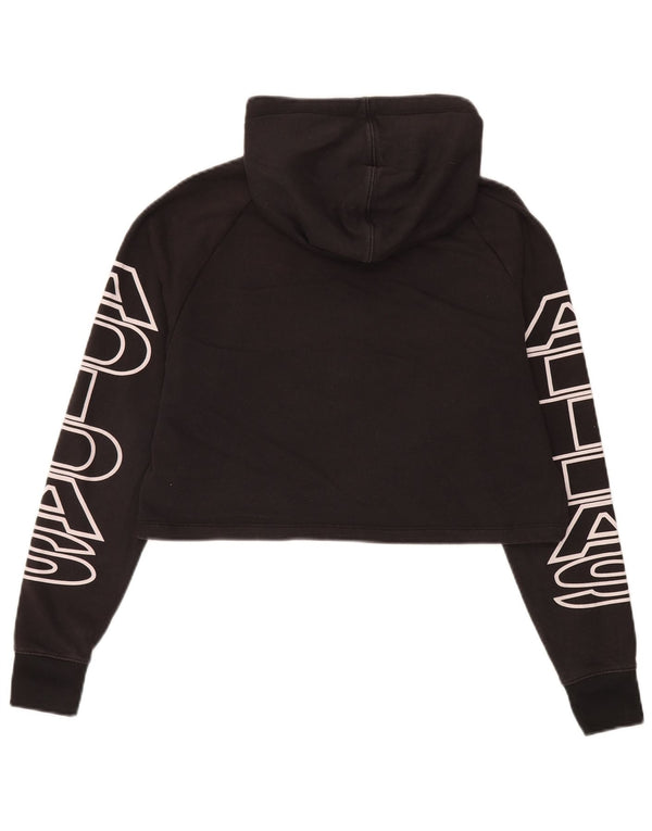 Adidas Damen Crop Graphic Übergroßer Kapuzenpullover UK 6 XS Schwarz Baumwolle