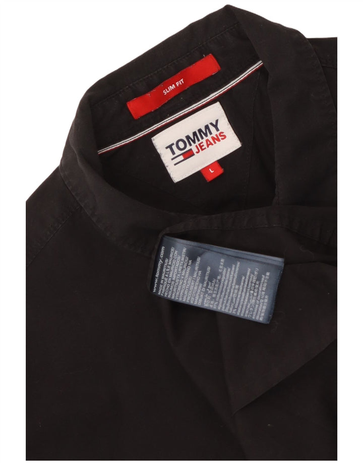 Tommy Hilfiger Herren-Slim-Fit-Hemd, groß, aus schwarzer Baumwolle