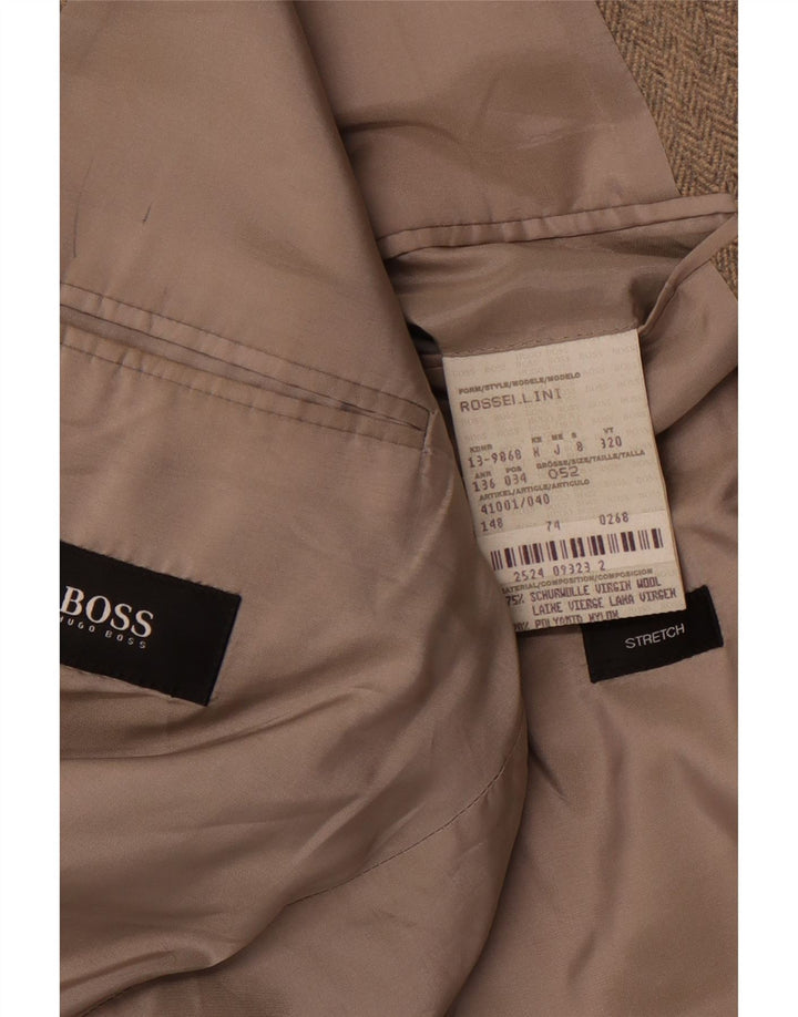 HUGO BOSS Herren Rossellini Blazer Jacke IT 52 XL Braunes Fischgrätenmuster