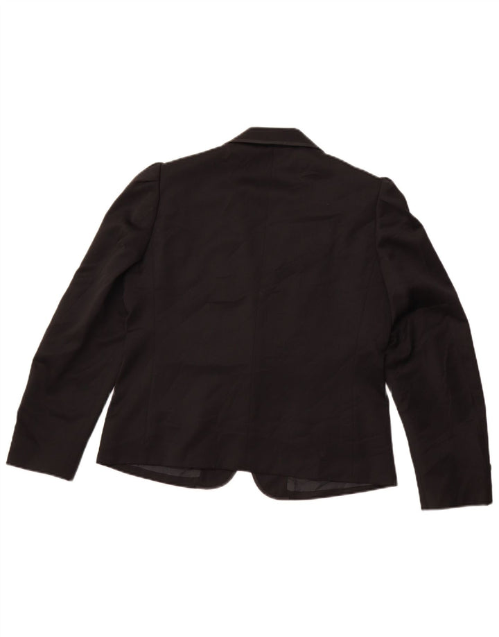 VINTAGE Damen 1-Knopf-Blazerjacke IT 42 Mittelschwarze Wolle