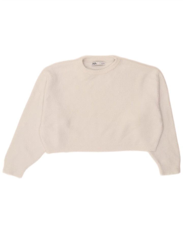 Zara Damen Crop-Oversize-Pullover mit Rundhalsausschnitt, Gr. 10, Größe S, Weiß