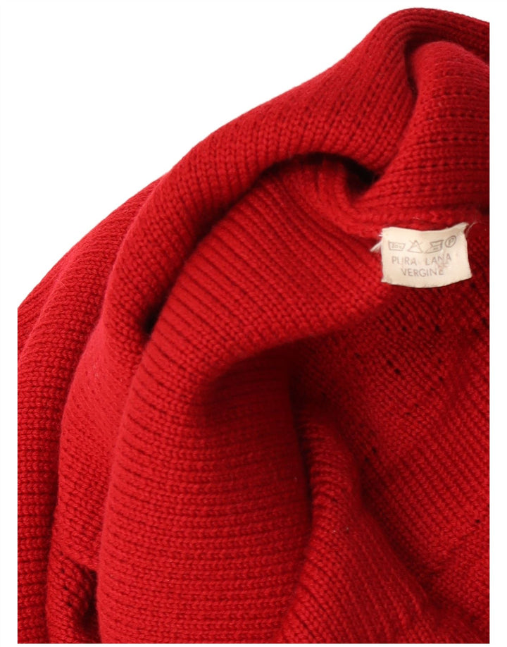 Vintage Damen Longline Cardigan Pullover UK 14 Mittelrote Schurwolle