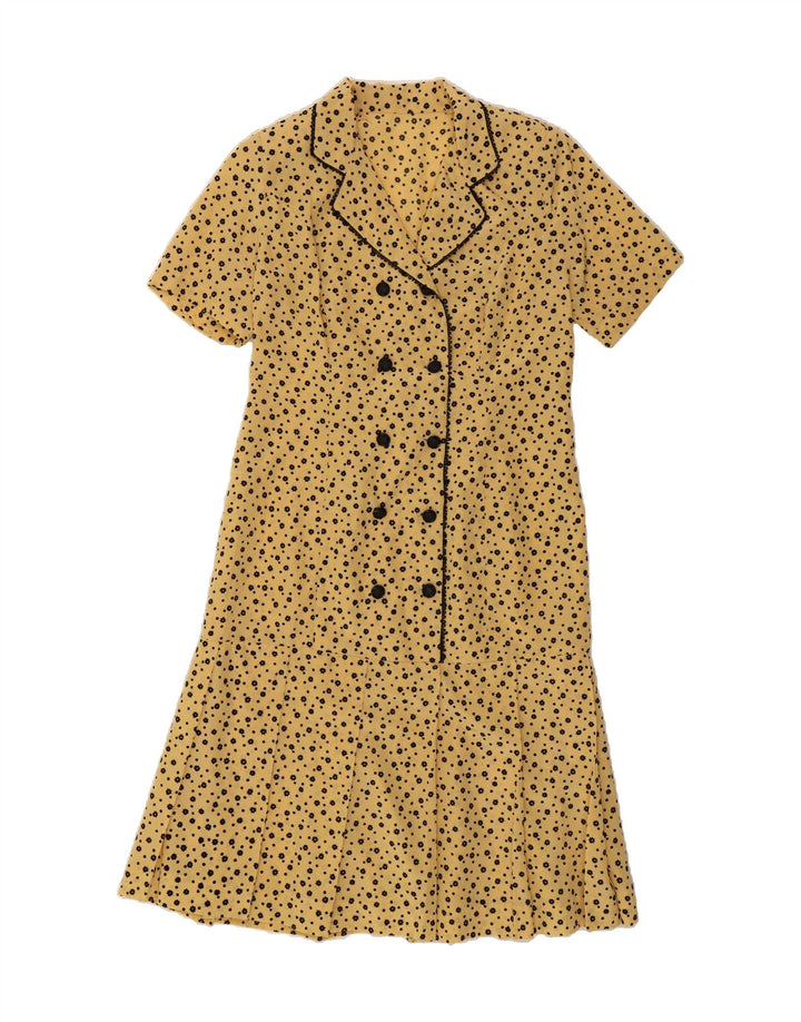 VINTAGE Womens Maxi Dress UK 12 Medium Yellow Spotted Polyester Vintage Vintage and Second-Hand Vintage from Messina Hembry 